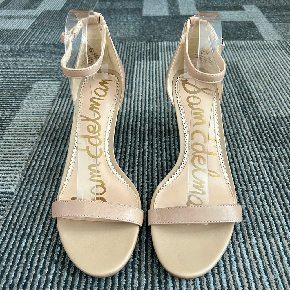 Sam Edelman Soft Beige Nude Patti Ankle Strap Open Toe Heels, size 9.5 WIDE - Picture 2 of 12
